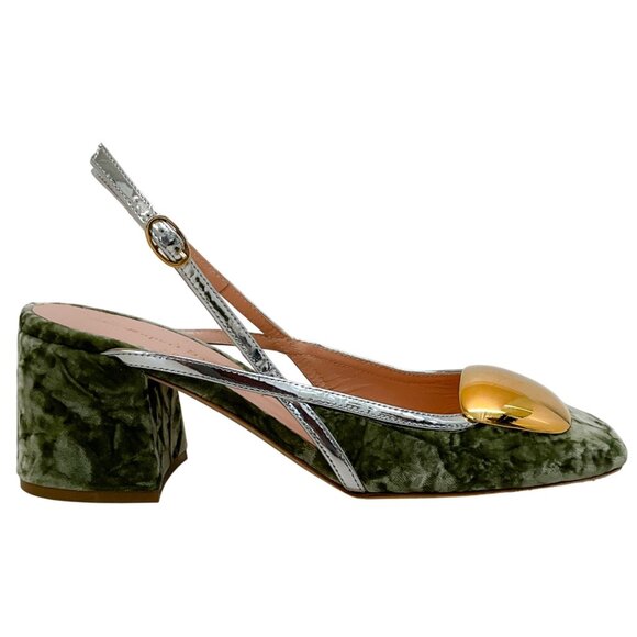 Rupert Sanderson Sage Velvet Cavalla Slingback Pumps with Gold - Picture 2 of 5